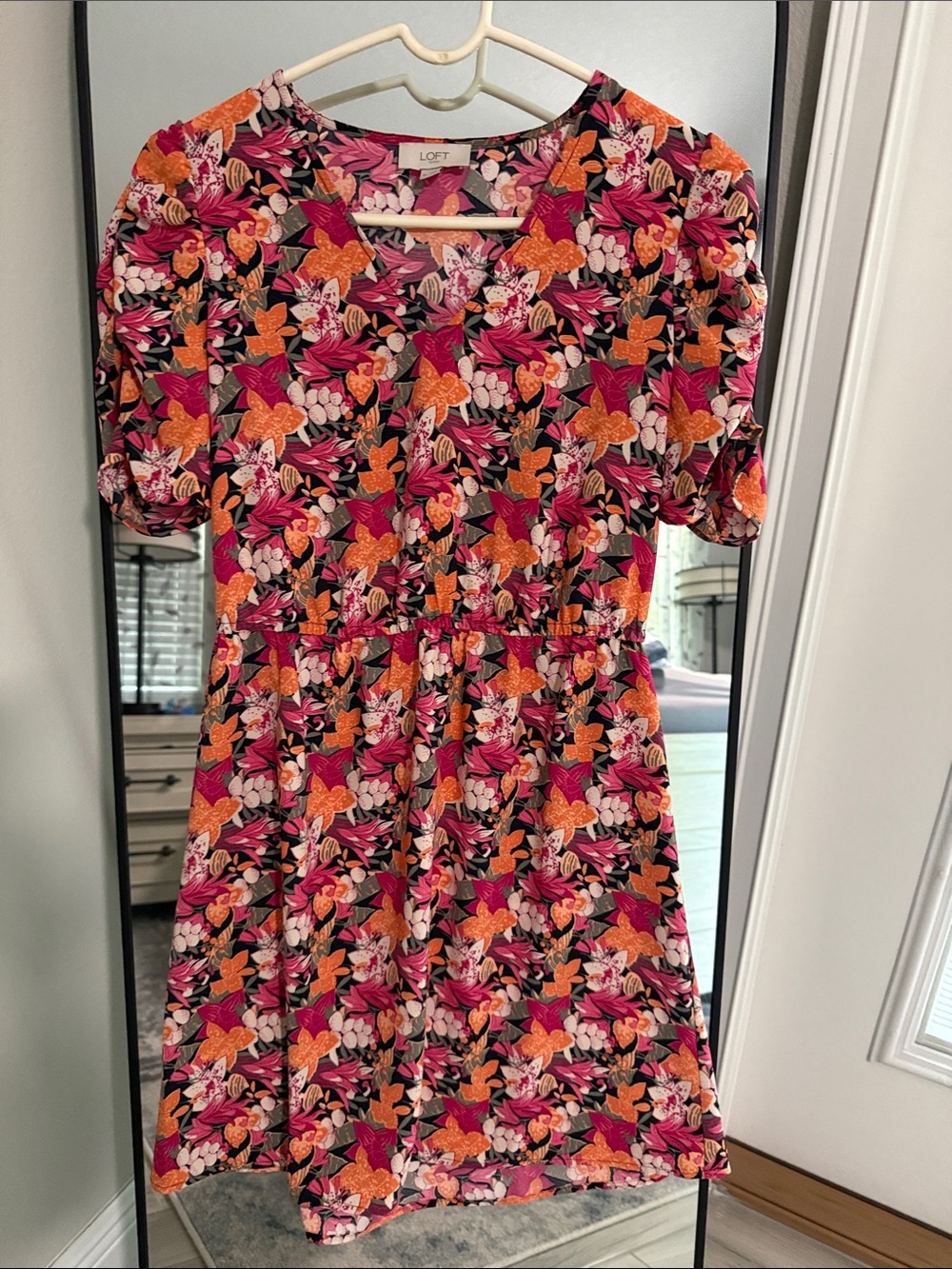 LOFT Floral Mini Dress in Pink, Orange & Black